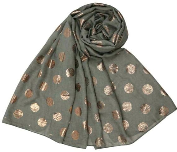 Grey Scarf with a Sparkly Rose Gold Spotted Pattern