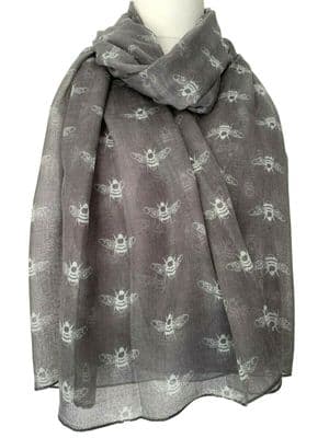 Grey Scarf with a White coloured Bee Pattern