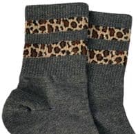 Grey Socks Ladies with Leopard Print Trim Women's Size 4 - 7