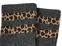 Grey Socks Ladies with Leopard Print Trim Women's Size 4 - 7