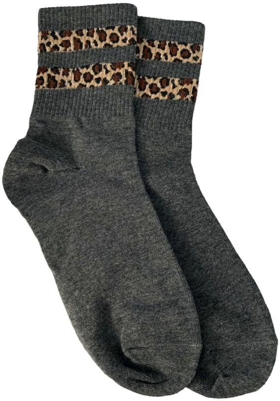 Grey Socks Ladies with Leopard Print Trim Women's Size 4 - 7