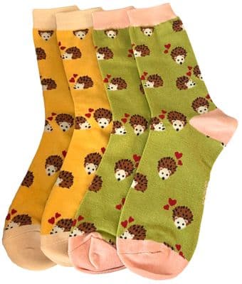 Hedgehog Socks 2 Pair Pack in Yellow and Green