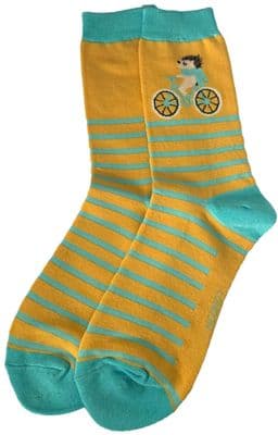 Hedgehog Socks Cute Hedgehogs in Mustard Yellow Cotton Bamboo Size 4 - 7