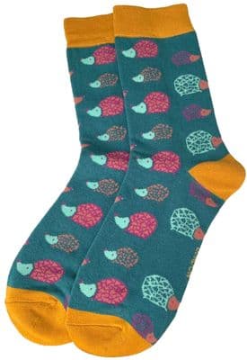 Hedgehog Socks in Teal and Pink Women's Size 4 - 7