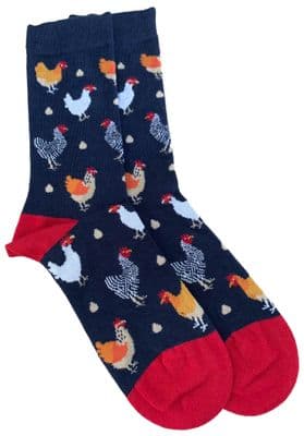 Hen Socks Chicken Pattern Bamboo Cotton Blend in Navy Blue