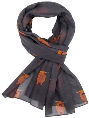 Highland Cow Scarf Hairy Coos Pattern in Grey