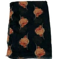 Highland Cow Scarf in Black Lightweight Cashmere Blend