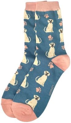 Labrador Dog Socks in Blue and Pink Bamboo Cotton Blend