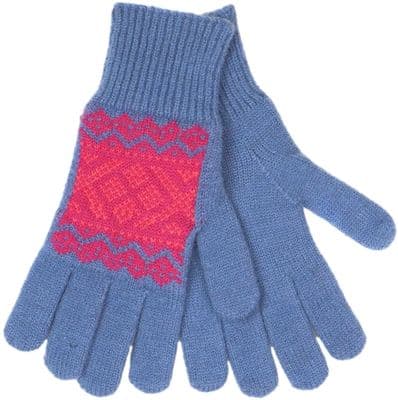 Ladies Gloves Knitted Wool Blend in Blue and Pink