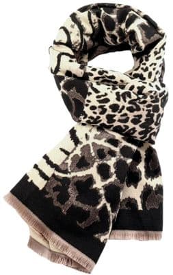 Leopard Print Scarf Blanket Style Wrap with an Animal Print Pattern in Black and Beige