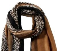 Leopard Print Scarf in Brown and Black with Gold Sparkle