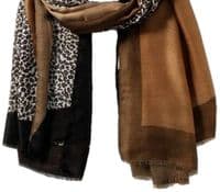 Leopard Print Scarf in Brown and Black with Gold Sparkle