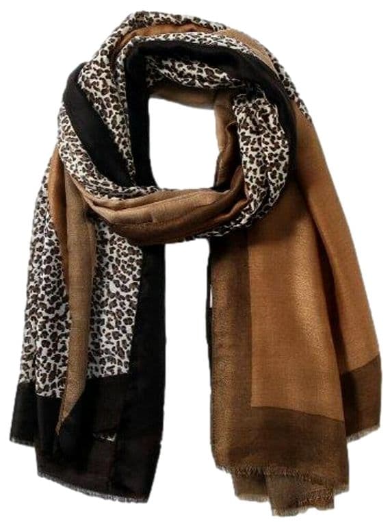 Leopard Print Scarf in Brown and Black with Gold Sparkle