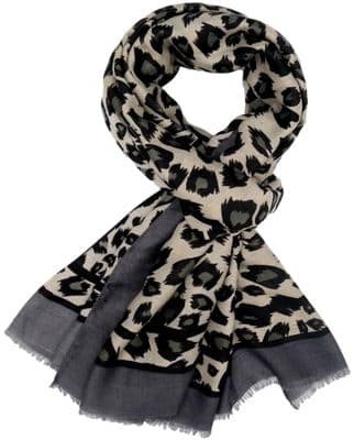 Leopard Print Scarf in Grey and Black