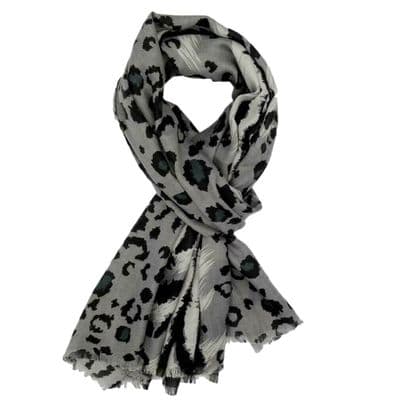 Leopard Print Scarf in Grey and Black with Zebra Style Stripes