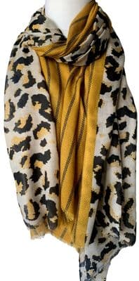 Leopard Print Scarf in Mustard Yellow and Beige