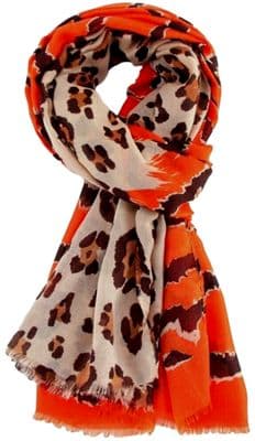 Leopard Print Scarf in Orange and Cream with Black Zebra Stripes