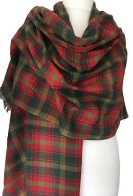 Maple Leaf Tartan Wrap Green and Red Cotton Unisex Scarf