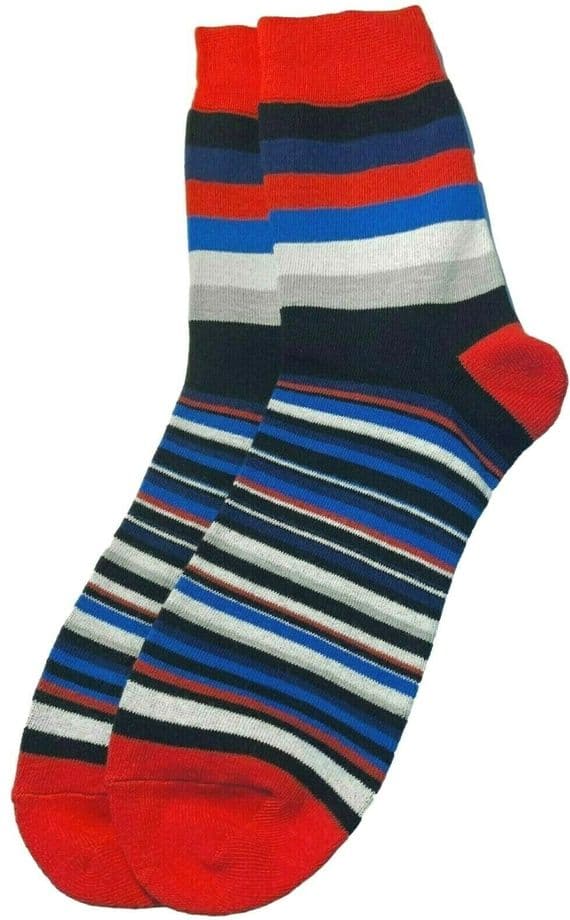 Men's Striped Socks in Blue Red Black and Grey Size 7 - 11