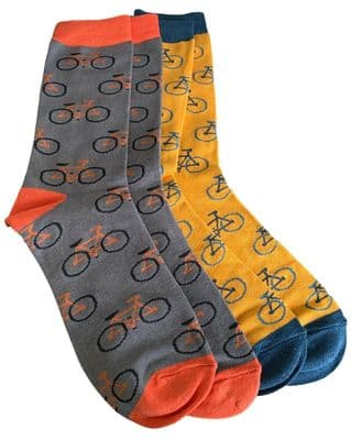 Mens Socks Bikes Bicycles 2 Pair Pack in Grey and Yellow
