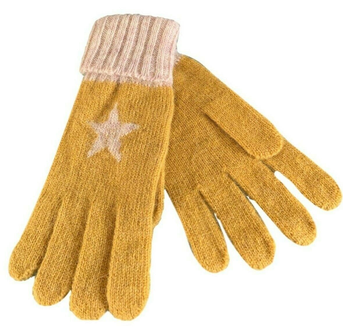 Mustard Gloves Cream Coloured Star Pattern Women s Knitted Wool