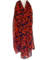 Navy Blue Poppy Scarf Red Flower Floral Pattern