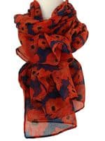 Navy Blue Poppy Scarf Red Flower Floral Pattern