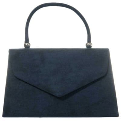 Navy Blue Top Handle Bag Faux Suede Grab Bag