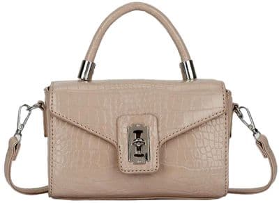 Nude Grab Top Handle Bag Beige Faux Mock Croc Shoulder Bag