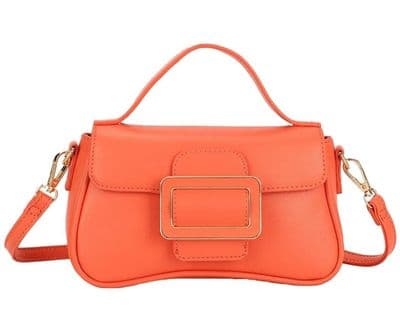 Orange Shoulder Bag Faux Leather Top Handle Handbag