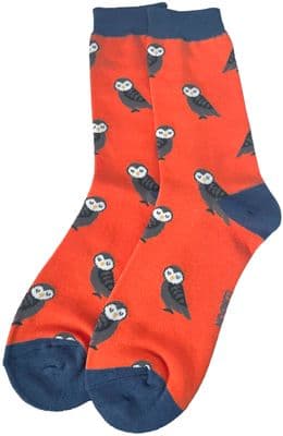 Owl Socks in Orange Navy and Blue Wise Owls Women's Size 4 - 7