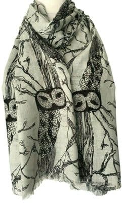 Owls Scarf in Grey and Black