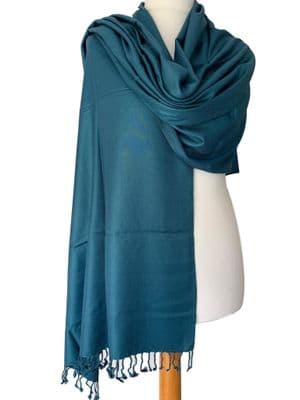 Pashmina Wrap Fair Trade Plain Shawl in Teal Blue