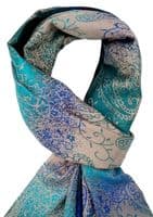 Pashmina Wrap Floral Shawl in Teal Blue Green and Beige