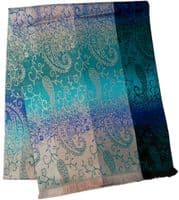 Pashmina Wrap Floral Shawl in Teal Blue Green and Beige