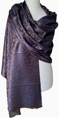 Pashmina Wrap in Charcoal Grey Blue with a Brown Abstract Style Pattern
