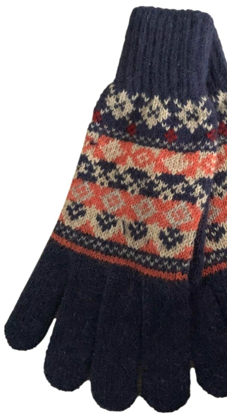 SALSATION サルセーション Net Knit-Gloves Angora Patterned Gloves Women s Knitted Wool and Angora Blend in Navy