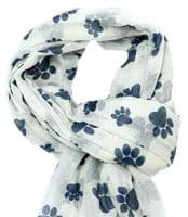 Paw Print Scarf in Cream with Blue Paws Pattern