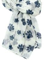 Paw Print Scarf in Cream with Blue Paws Pattern