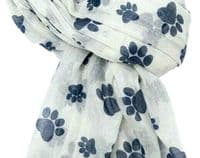 Paw Print Scarf in Cream with Blue Paws Pattern