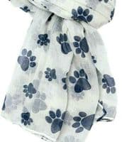 Paw Print Scarf in Cream with Blue Paws Pattern