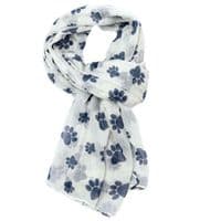 Paw Print Scarf in Cream with Blue Paws Pattern