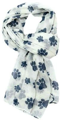 Paw Print Scarf in Cream with Blue Paws Pattern