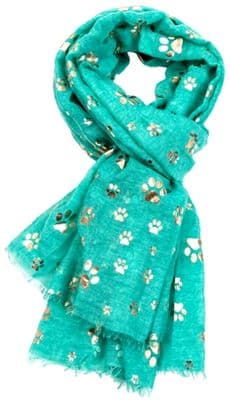 Paw Print Scarf in Green with a Rose Gold Coloured Foil Style Pattern