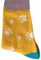 Paw Print Socks Dog Cats Paws Pattern for Women in Yellow and Blue