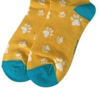 Paw Print Socks Dog Cats Paws Pattern for Women in Yellow and Blue