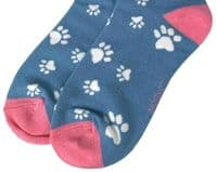 Paw Print Socks for Women in Blue and Pink Dogs Cats Paws Pattern Size 4 - 7