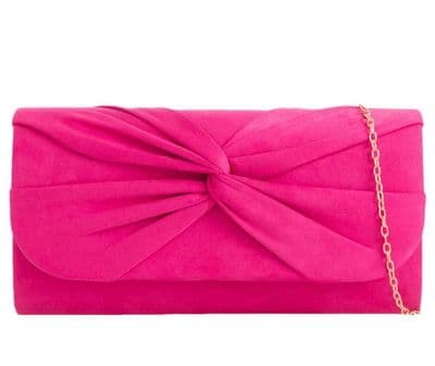 Pink Clutch Bag Faux Suede Evening Bag in Cerise