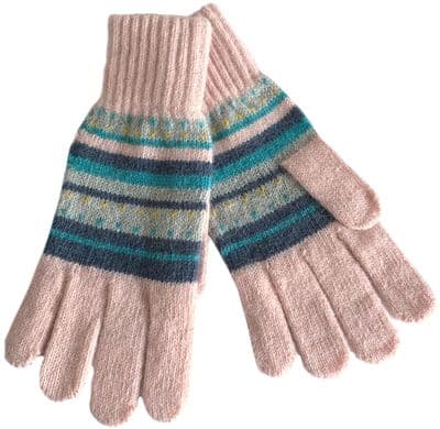 Pink Gloves Blue and Grey Striped Women's Wool and Angora Blend Knit