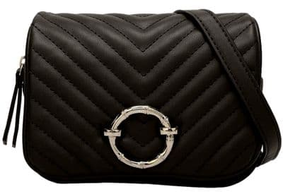Quilted Faux Leather Shoulder Bag in Black